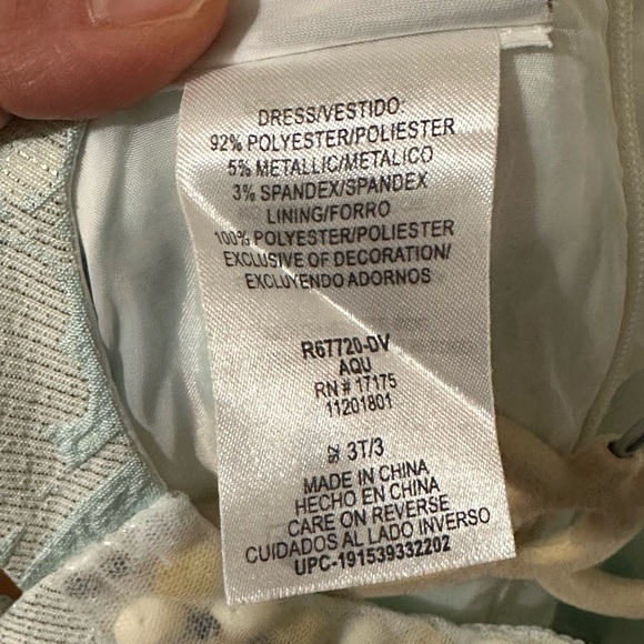 Bonnie Jean Toddler Girls Aqua Floral Jacquard Dress with Pearl Accents - Picture 12 of 12